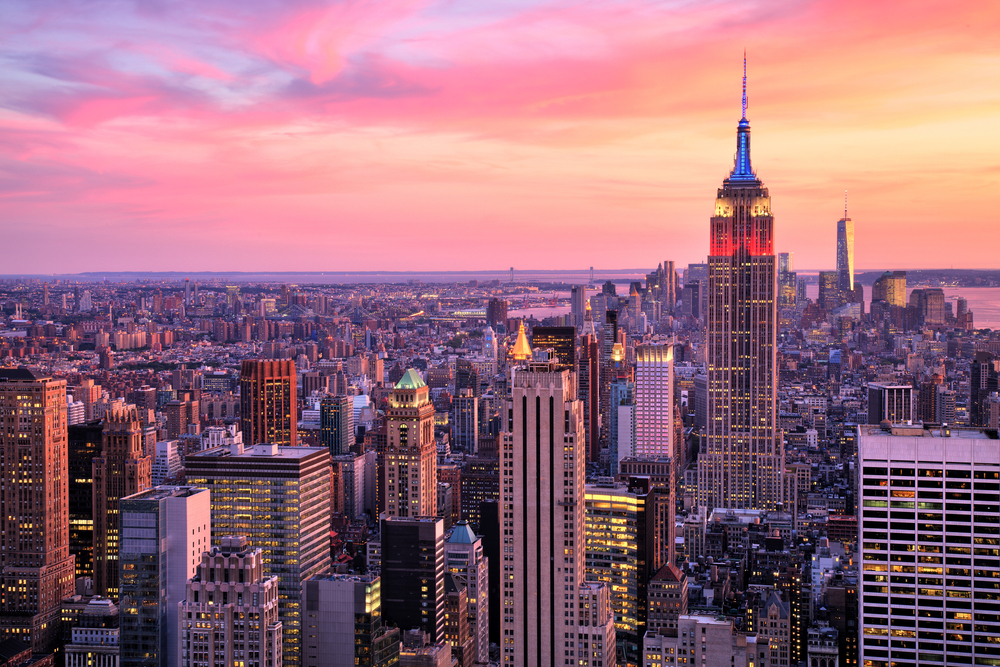 Sun setting over Manhattan