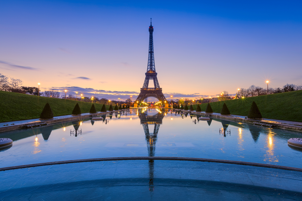Eiffel Tower at night in Paris