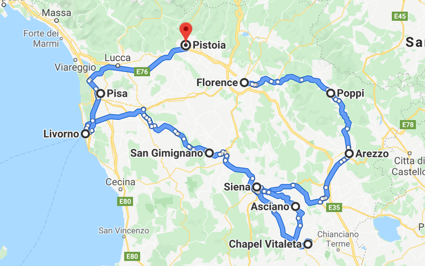Map Of Tuscany Road Trip itinerary | Tuscany road trip stops and map