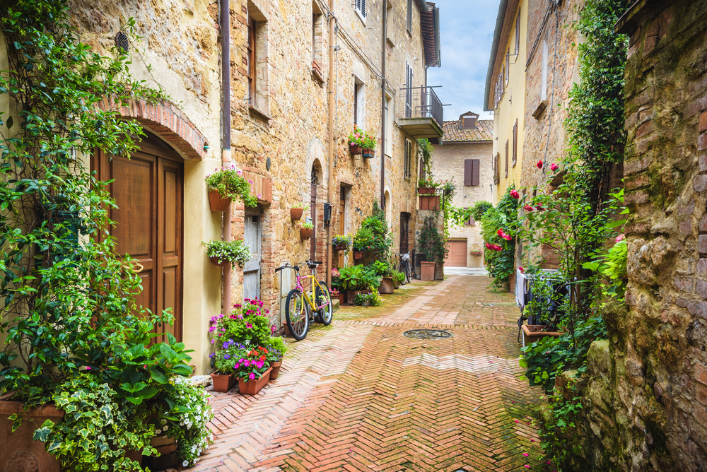 Picturesque Tuscan alley with many plants as seen during 7 days in Italy.