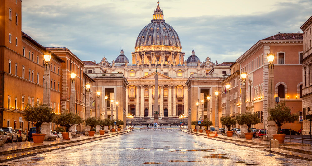 Vatican lit up in golden light