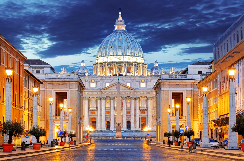 close up of Vatican lit up