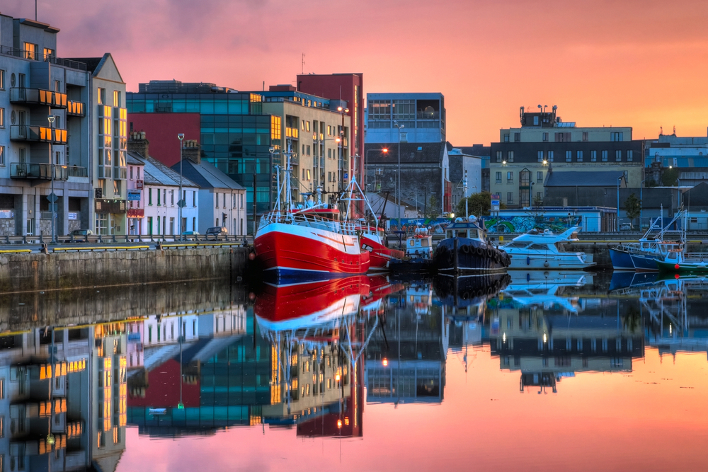 colorful sunset on Galway pier