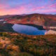 Wicklow mountains and lake during colorful sunset