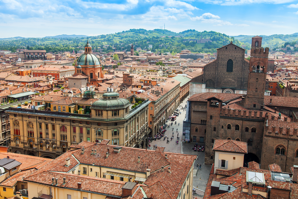 red rooftops of historic bologna old city