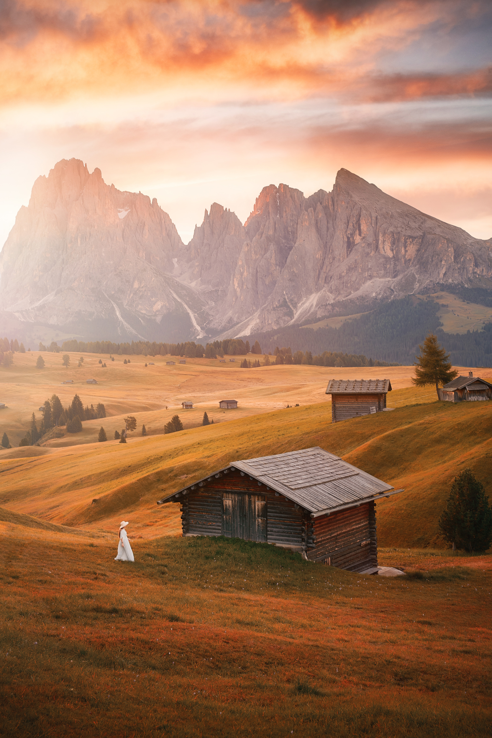 Picturesque Alpe Di Siusi situated up in the famous Dolomites hiking area.