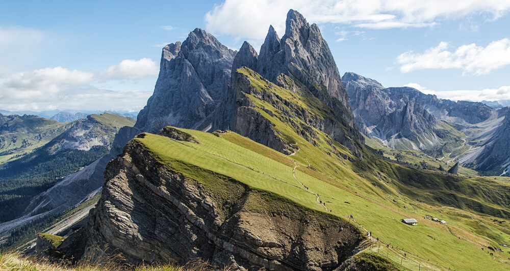 The iconic Seceda Ridge in italian Dolomites.