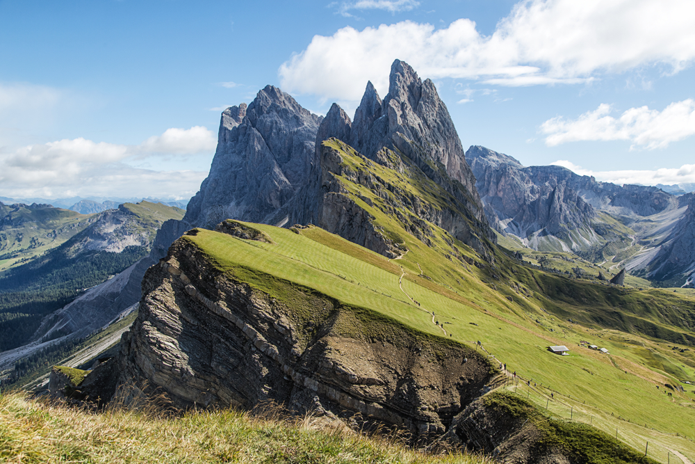 The iconic Seceda Ridge in italian Dolomites.