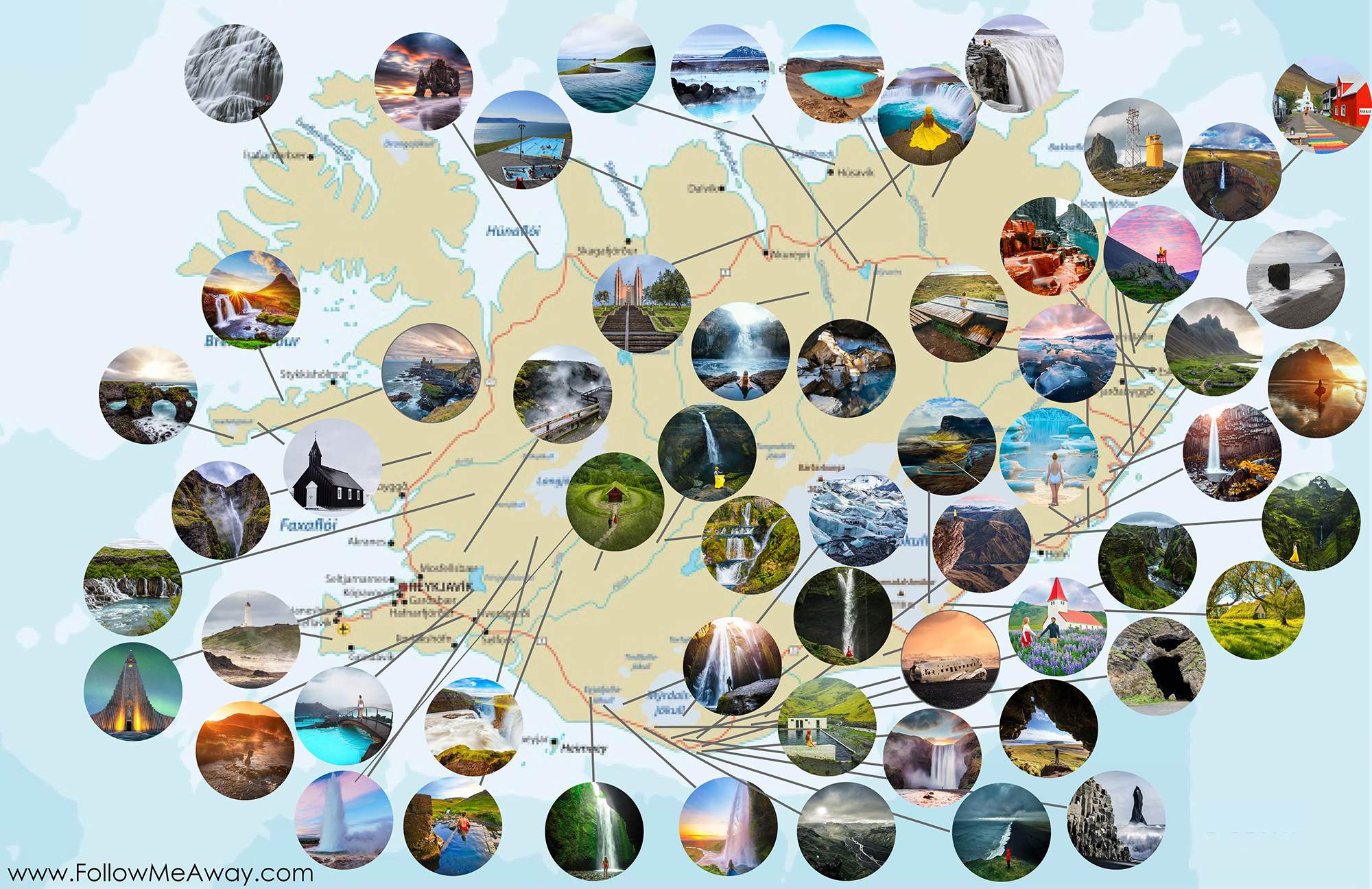 Detailed Iceland Ring Road Map with photos for every stop | map of the Ring Road in Iceland | Iceland map of the ring road