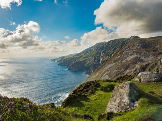 The Slieve League Cliffs jutting out of the sea beneath.
