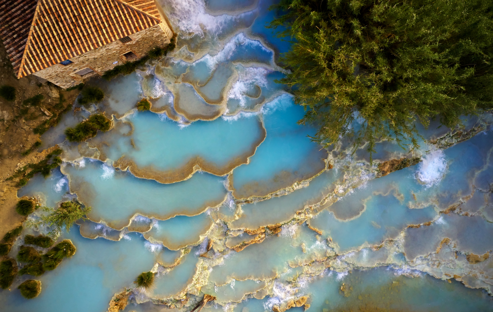 Saturnia hot springs drone shot fr things to do in Tuscany 