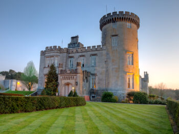 A fancy castle hotel in the Irish countryside.