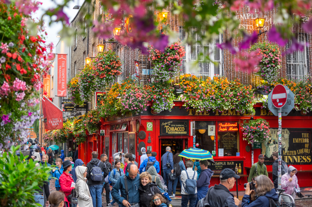 Temple Bar, the famous area to walk through and consider in your trip to Ireland cost.