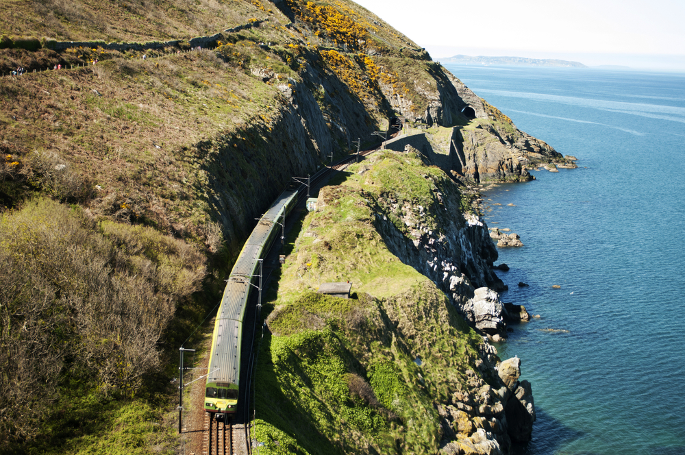 A train along the beautiful Irish coast.