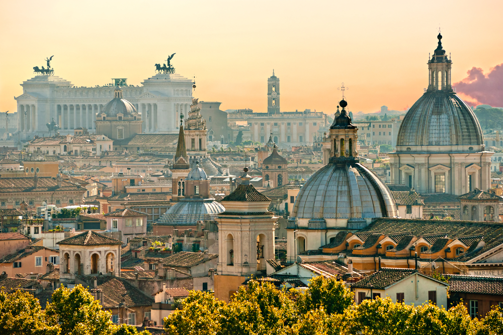 Photo of architectural domes over city.