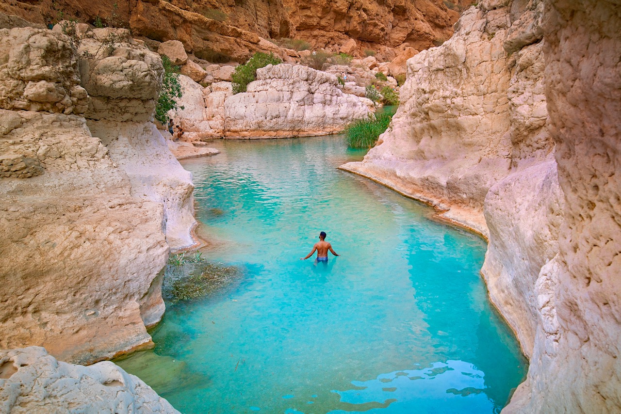 Swimming at Wadi Shab, one of the prettiest wadis in Oman