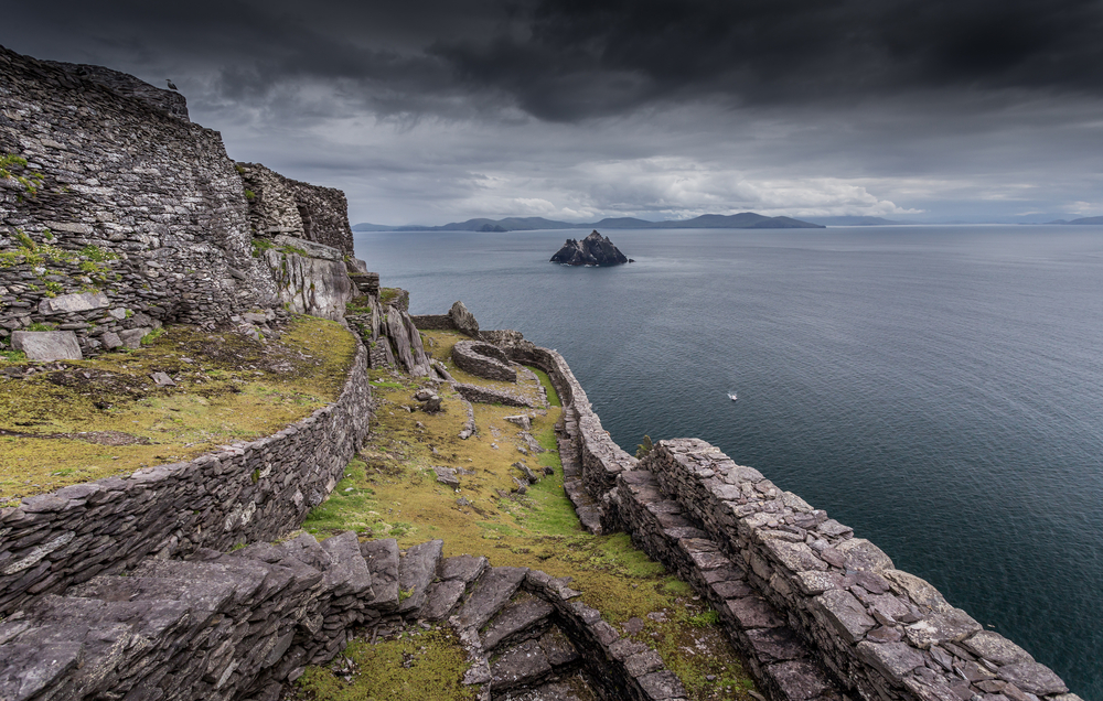 A moody sky over one of the beautiful places in Ireland, Skellig Michael.