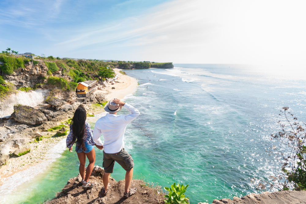 couple overlooking the water on their costa rica honeymoon