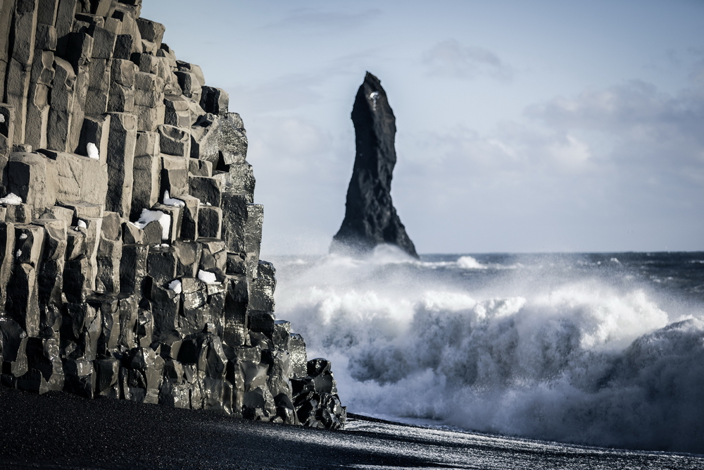 the Reynisfjara black sand beach on the Iceland Ring Road