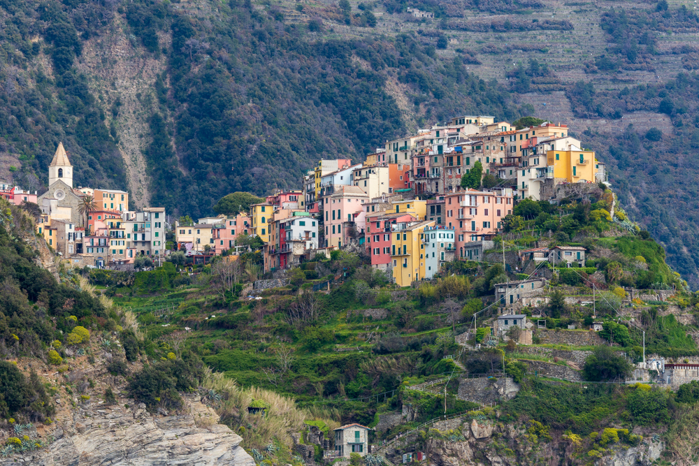 aerial shot of Corniglia Cinqe Terre