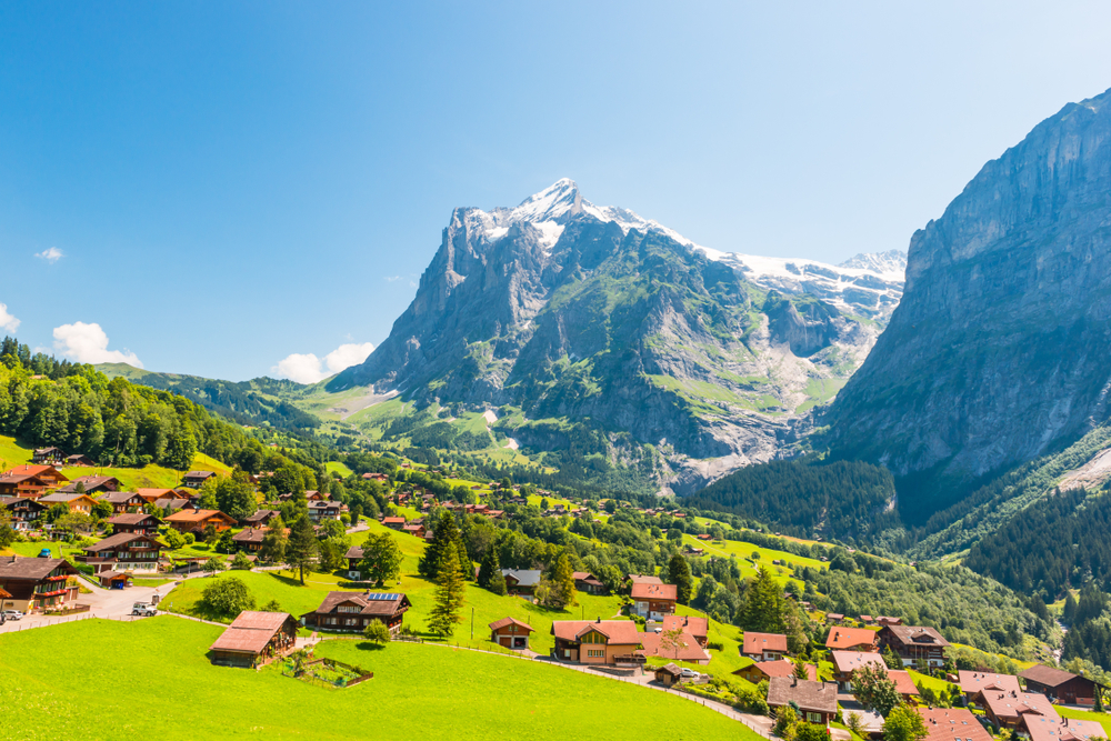 Grindelwald the small Swiss town with Eiger in the background. 