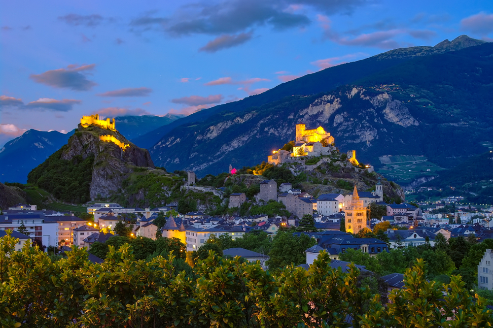 The beautiful town of Sion guarded by two towers on rocky outcrops. I truly delight among all the small towns in Switzerland 