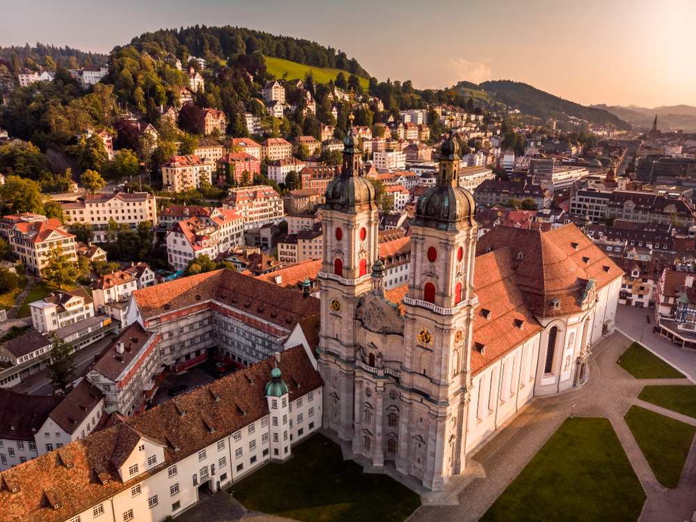 An aerial view of Saint Gallen, Switzerland. 