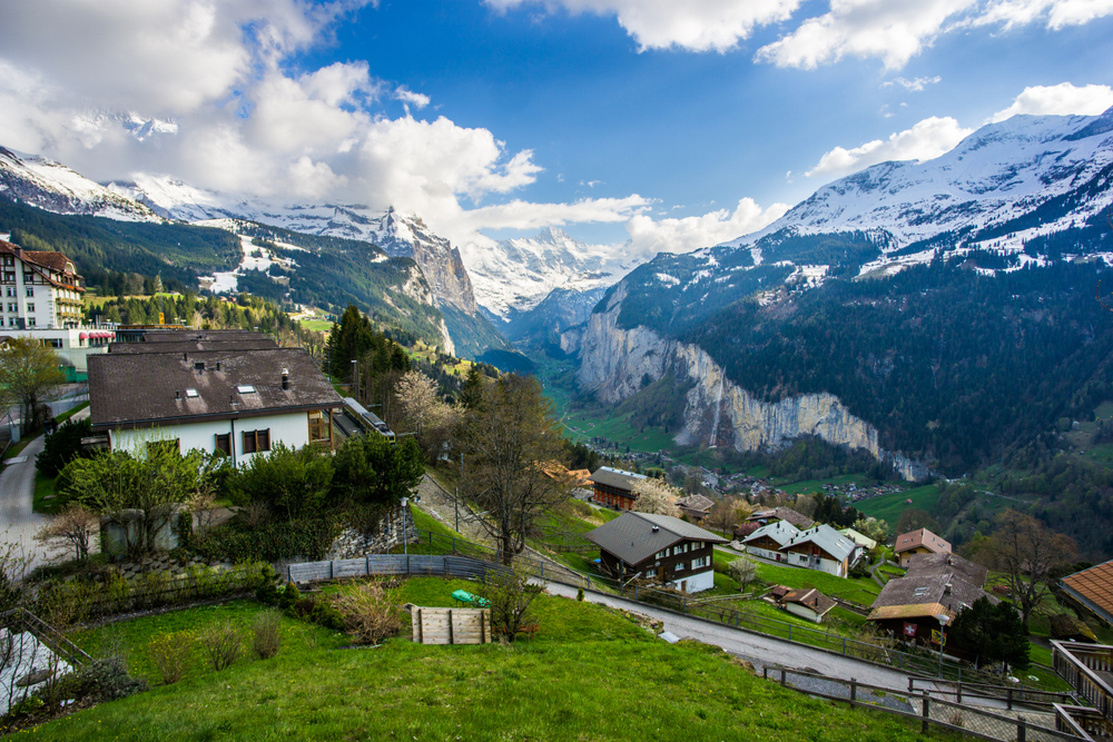 The small town of Wengen a picture perfect Swiss town of chalets and mountains 