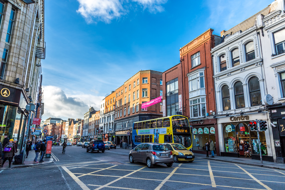 Driving in Ireland on a main road in Dublin