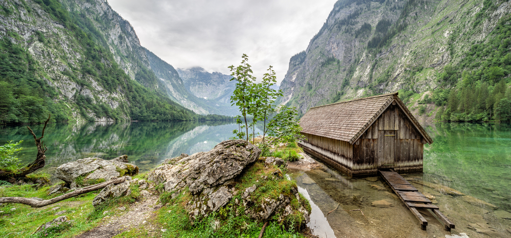 An old boat house sits near the edge of Lake Obersee, one of the most secluded hidden gems in Germany.