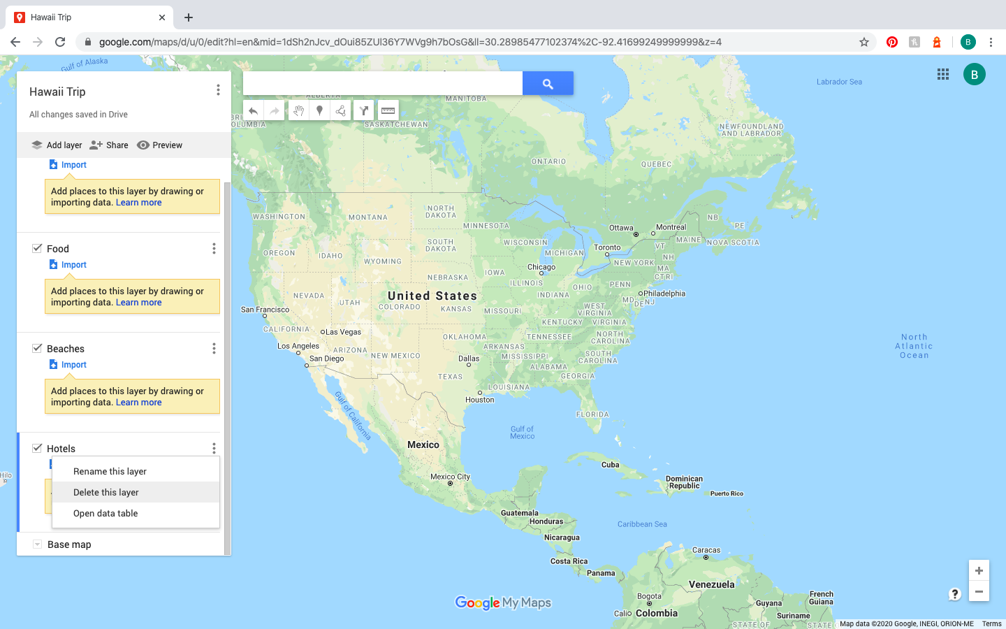 how to add and delete layers on Google Maps