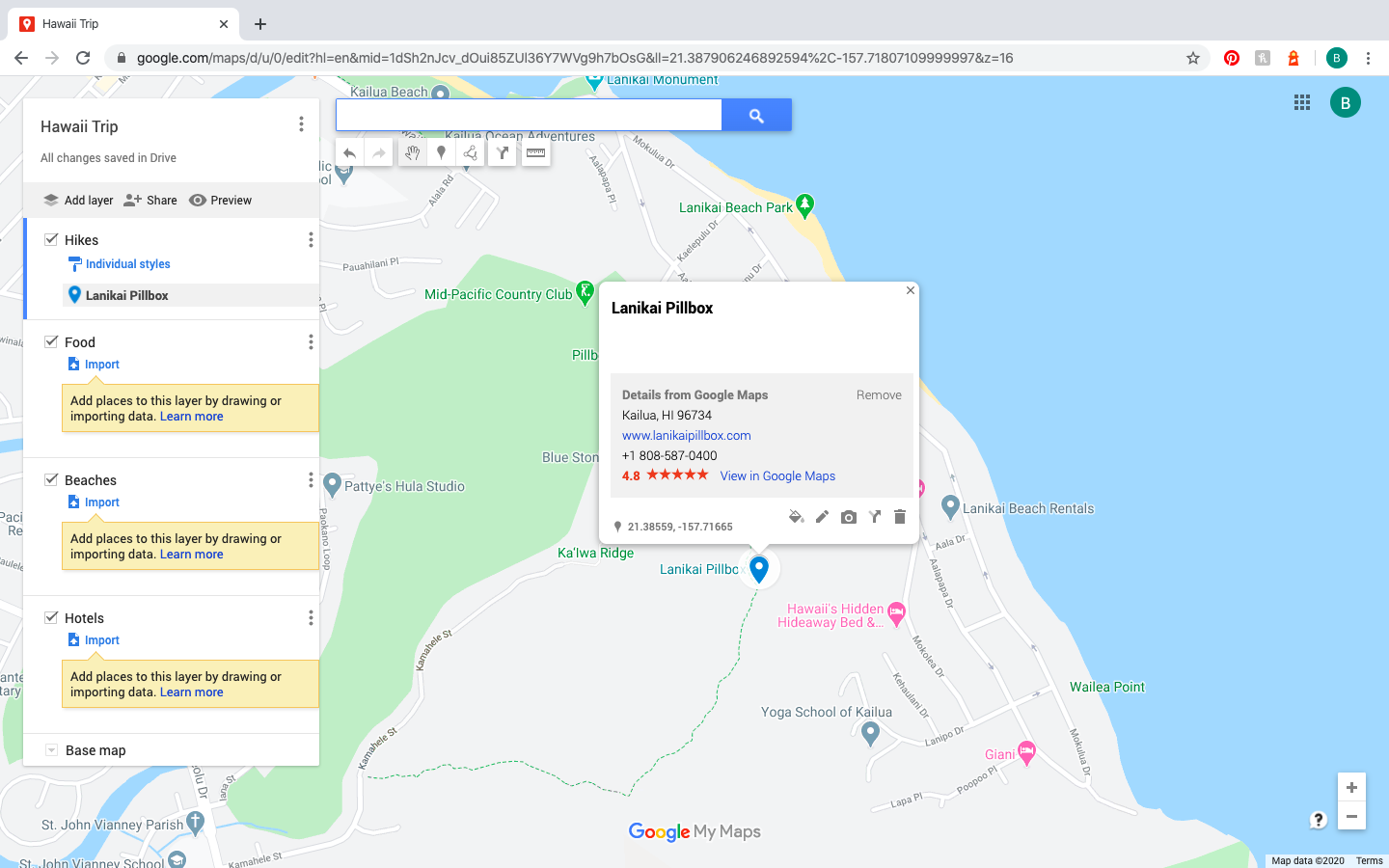 pin of Lanikai Pillbox on Google Maps Trip Planner