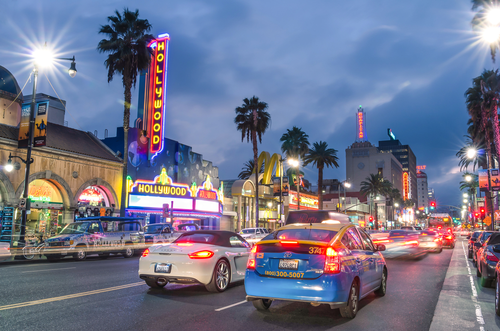 Cars on Hollywood Blvd in Los Angeles