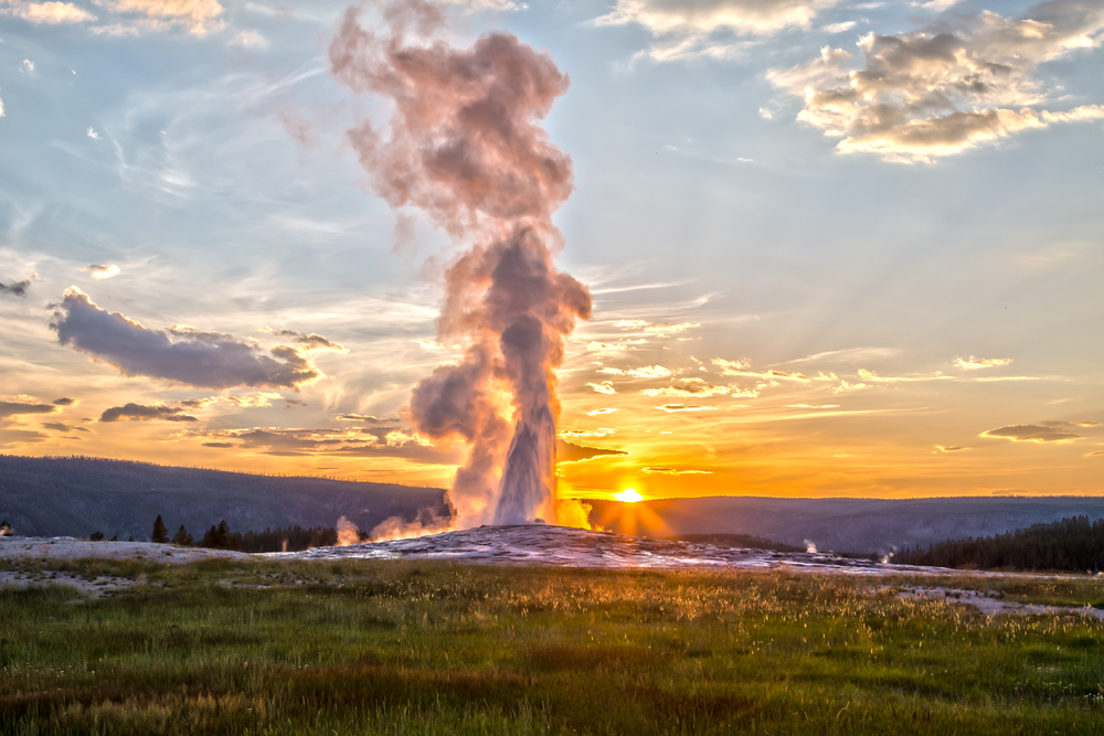 Photo of Old Faithful, a Yellowstone road trip classic