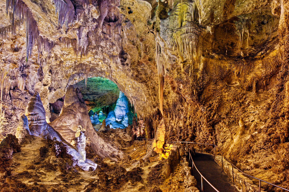 Pathway through the Carlsbad Caverns in New Mexico on one of the best road trips in the USA.