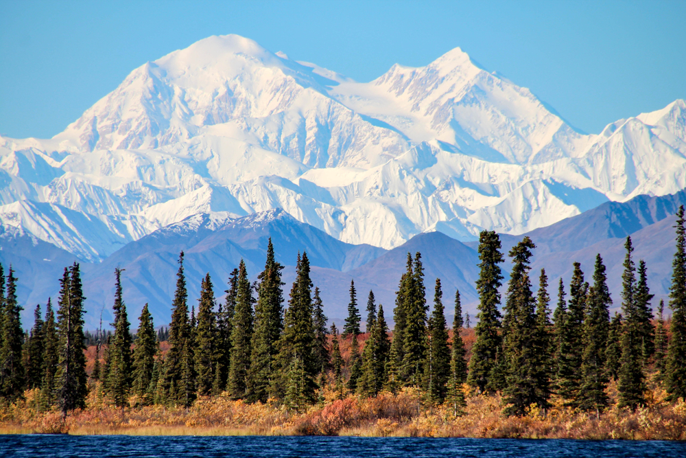 Snow capped Denali in Alaska on one of the best road trips in the USA.