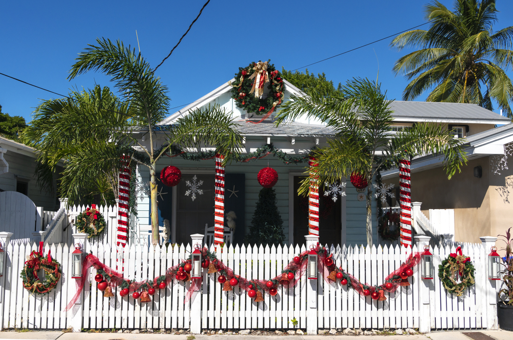 A house in key west decorated for Christmas in the USA.