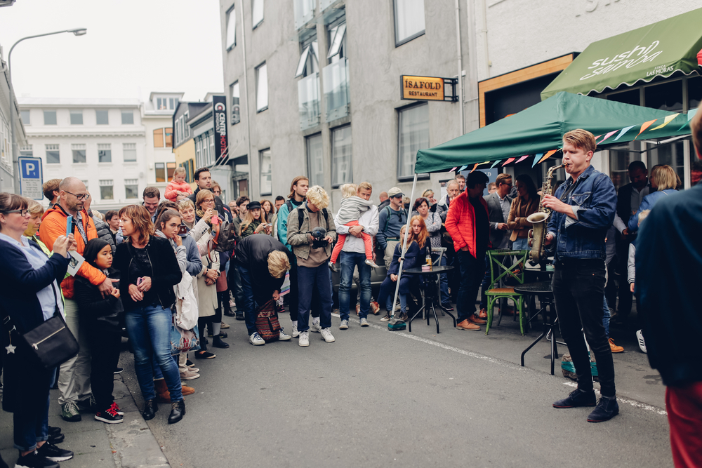 listening to musicians during culture night in Iceland in August