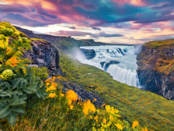 Gullfoss waterfall in Iceland in August