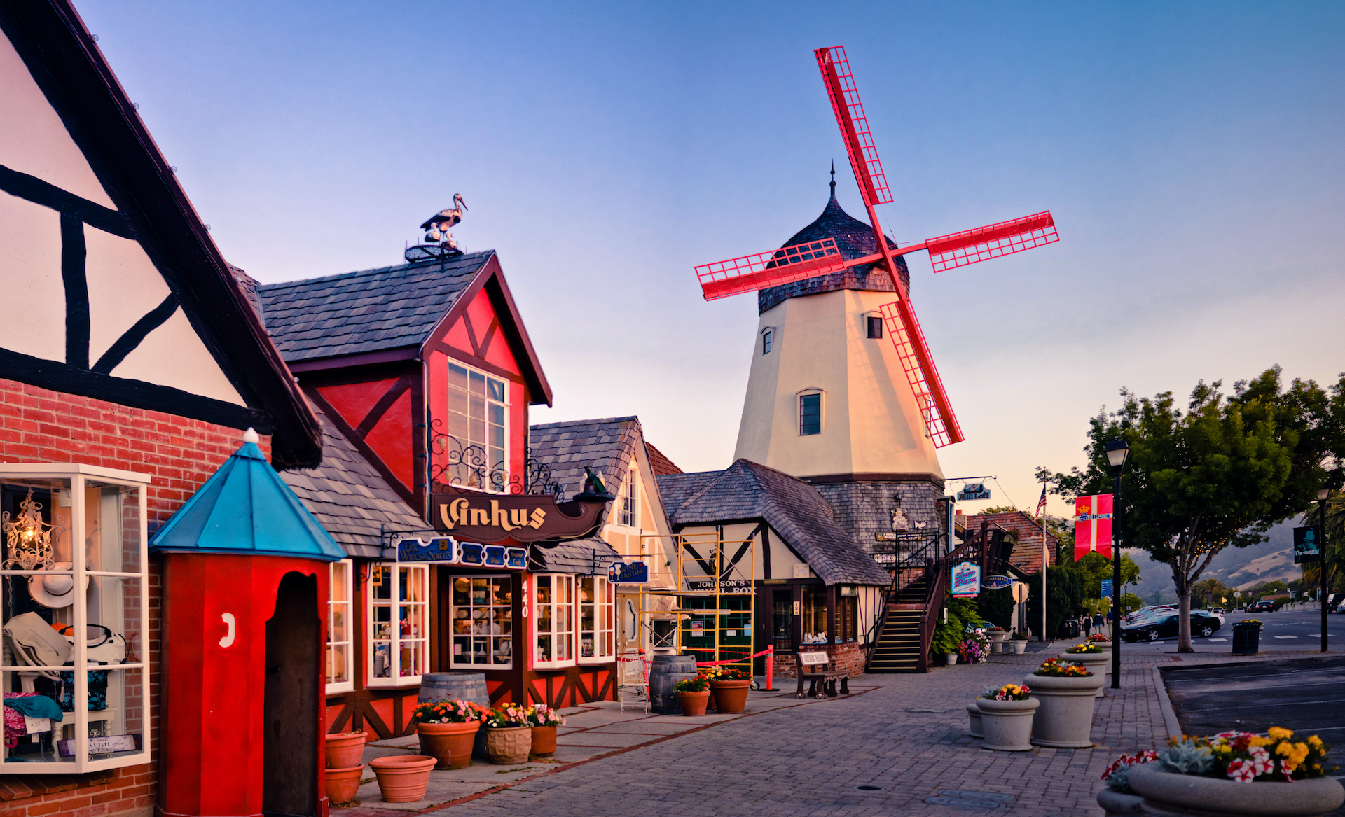 windmill and Danish-style houses of Solvang, California small towns in America