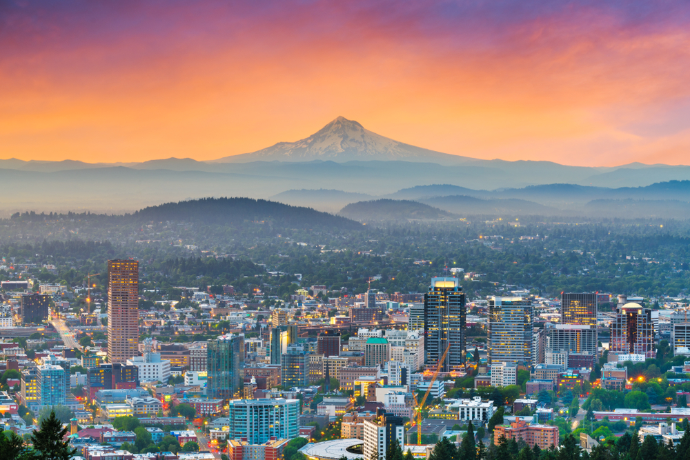 Airbnb in Oregon downtown skyline view and Mt. Hood in the background