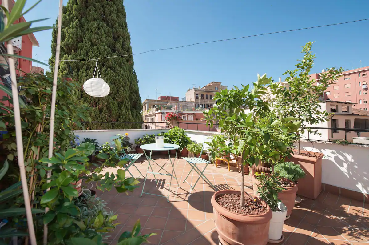 a quiet and cosy terrance at an airbnb in rome