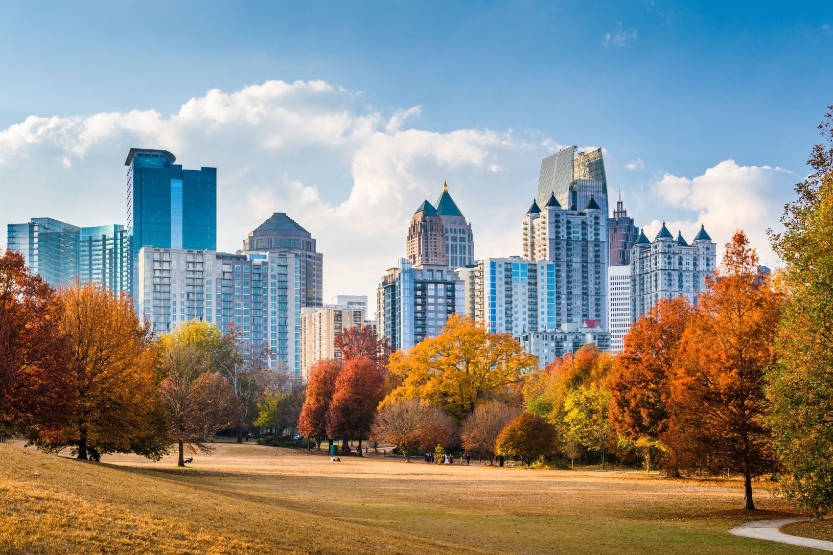 Photo of Piedmont Park and the Mid Town Skyline in Atlanta Georgia.