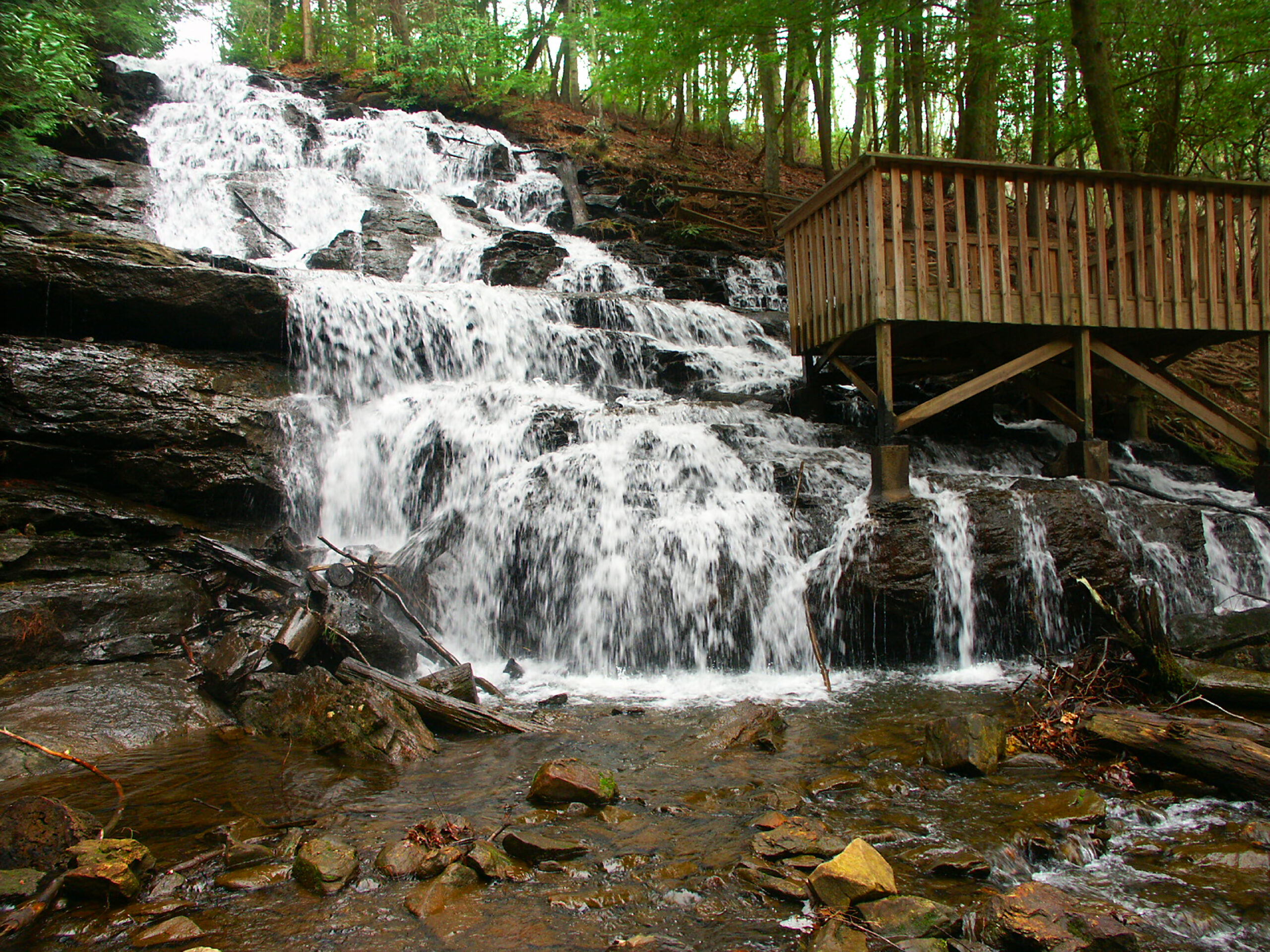 Photo of a beautiful cascading waterfall at Vogel State Park in Georgia.