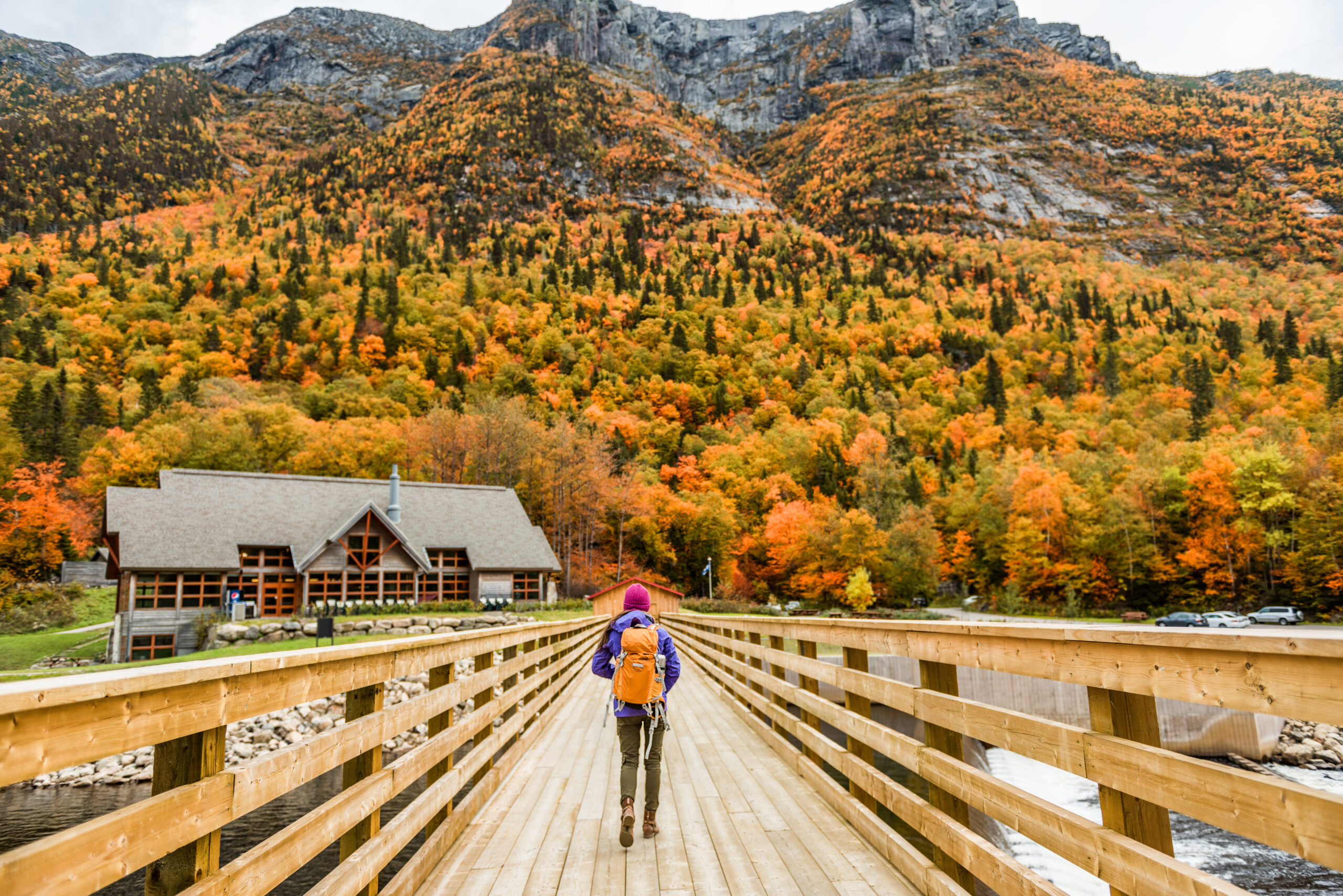 woman hiking during fall in Canada