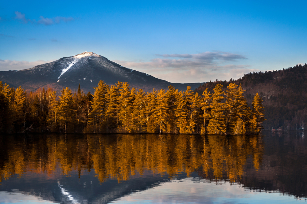 whiteface mountain provides beautiful reflections on the water