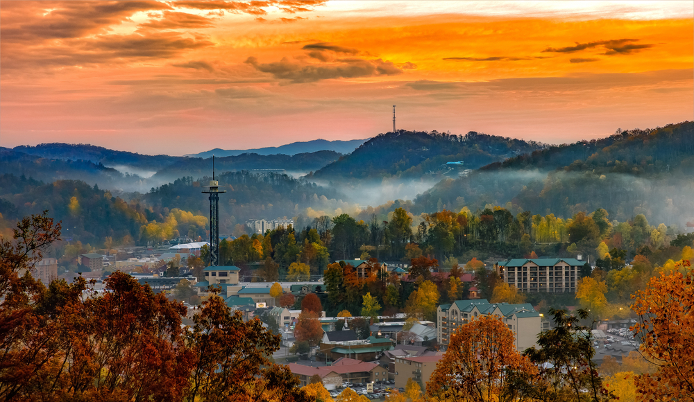 Gatlinburg, Tennessee during sunset