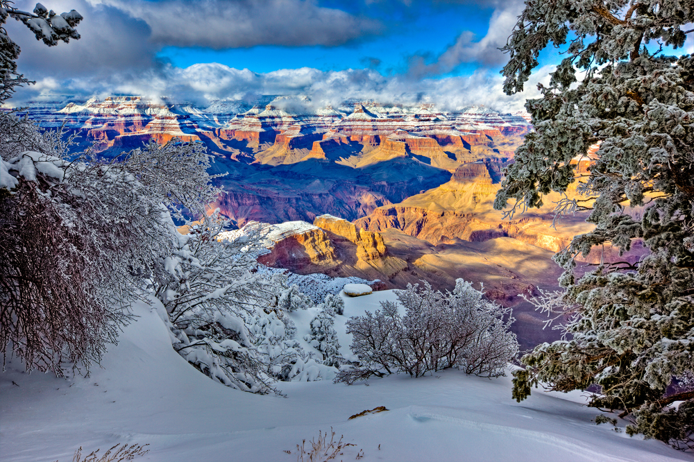 The Grand Canyon in winter covered in snow 