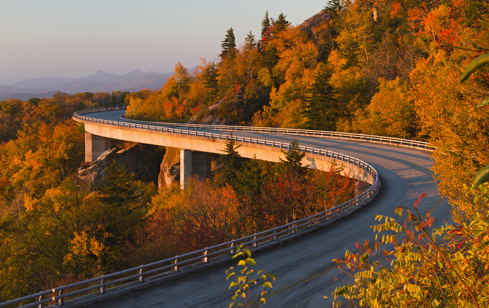 the Linn Cove Viaduct on the Blue Ridge Parkway on your North Carolina road trip