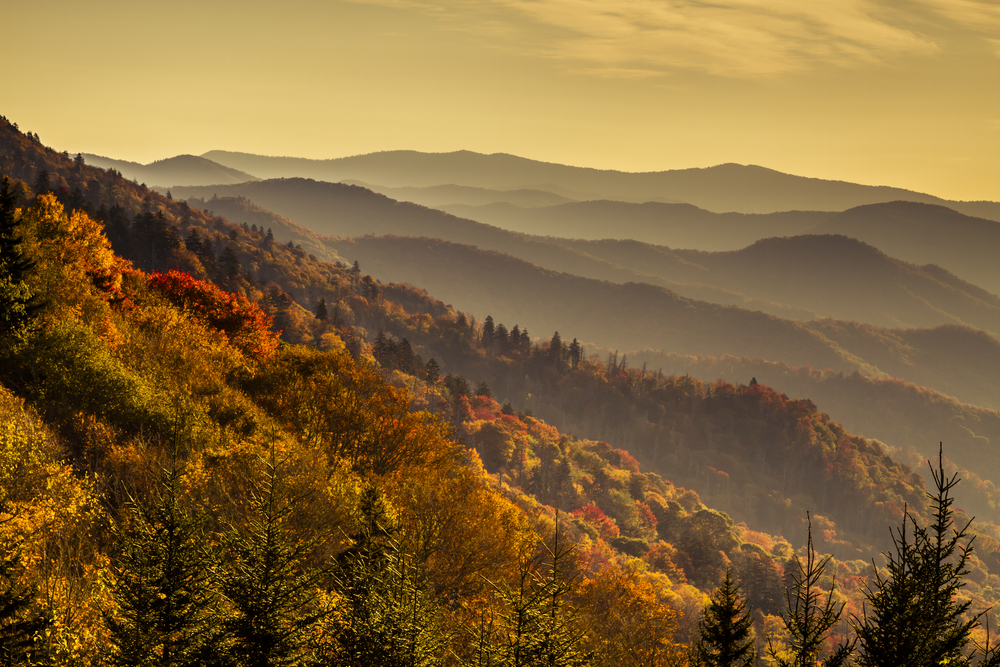 sunrise at Great Smoky Mountains National Park on your North Carolina road trip